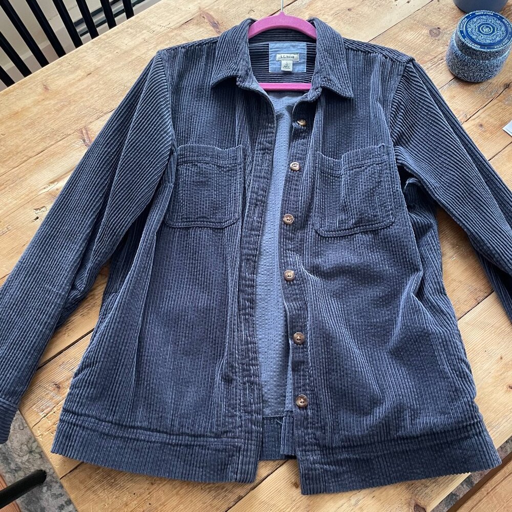 LL Bean women's corduroy shacket, navy, size small